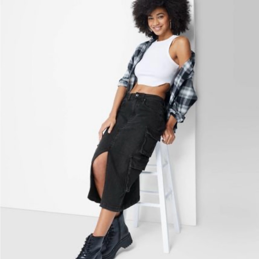 Women's Denim Cargo Midi Skirt - Wild Fable™
